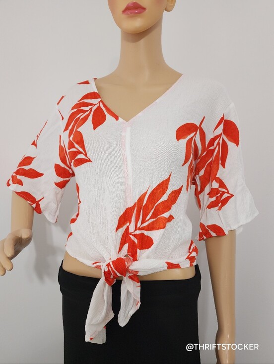 Tops - Tie Front Printed Blouse